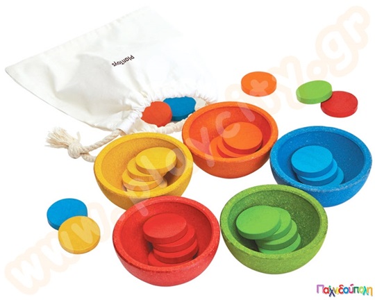 Μέτρησε και ταξινόμησε πούλια σε κούπες Plan Toys