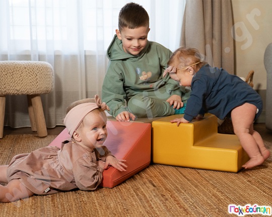 Γωνιακό σετ "Soft Play"  μελί-καφέ-σομόν