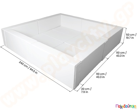 Πισίνα 240x240x50 εκ. για μπαλάκια soft play τετράγωνη , λευκή