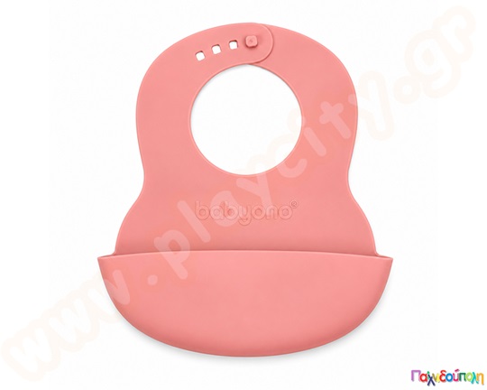 Βρεφική Σαλιάρα Babyono Ροζ με Τσέπη Συλλογής και Ρυθμιζόμενο Κούμπωμ
