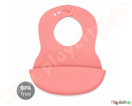 Βρεφική Σαλιάρα Babyono Ροζ με Τσέπη Συλλογής και Ρυθμιζόμενο Κούμπωμ